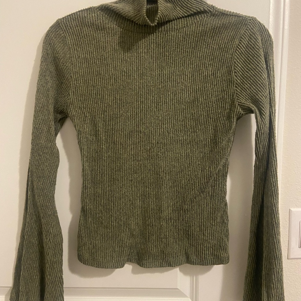 Olive Green Ribbed Women's Turtle Neck Shirt